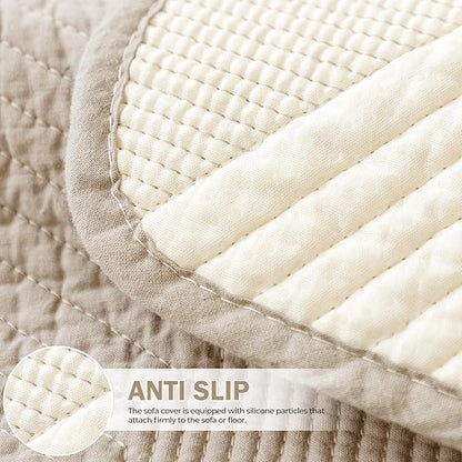 vctops Cotton Quilted Couch Covers for Sectional Sofa (Khaki,28"x47") | Geometric Washable Non Slip Sofa Slipcover for Dogs, Children, Pets Furniture Protector Cover