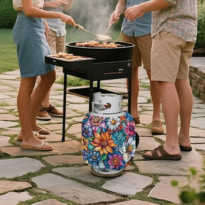 Flower 20 lb Propane Tank Cover Protective Propane Tank Blanket for Grill, Travel Trailer RV, and Outdoor Use Windproof Weatherproof Gas Cover