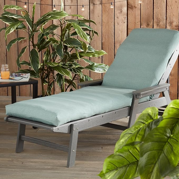 Greendale Home Fashions Outdoor Reversible Chaise Lounge Chair Cushion, Seafoam