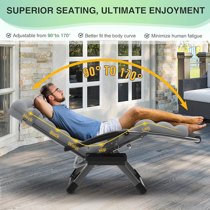 Suteck Zero Gravity Chair, Reclining Camping Lounge Chairs, Patio Recliner | Removable Cushion & Headrest, Upgraded Lock, Large Cup Holder and Footrest, Foldable for Indoor Outdoor