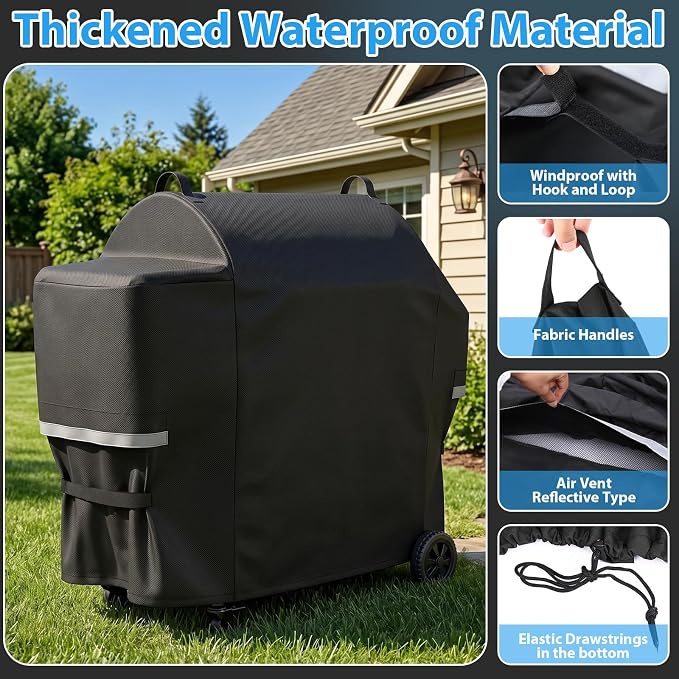 Utheer 600D Waterproof Grill Cover for Pit Boss 1600 Series | Fits Navigator 1600M PB1600M PB1600CST PB1600CS2 PB1600 Elite, Replaces 40455, No Need to Fold Side Shelf