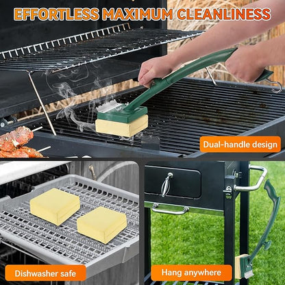 Grill Brush Bristle Free with Scraper,22" Extra Long Steam Grill Brush for Outdoor Grill,Replaceable Cleaning Head,Safe Grill Cleaner for Cast Iron/Stainless-Steel Grates,Ideal BBQ Gifts for Men Dad