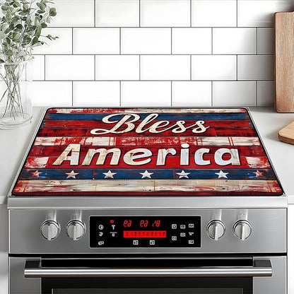 Patriotic Stove Top Cover, Heat Resistant Electric Stove Protector Mat, Large Diatomite Kitchen Counter Mat, Independence Day Decor American Flag Kitchen Accessory (plank, 28x20 Inch)