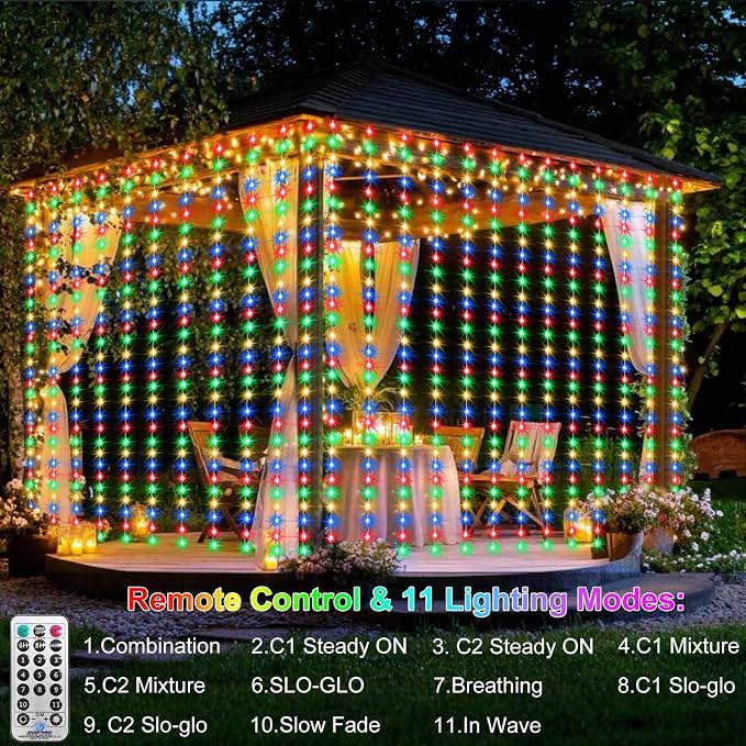 600 LED Curtain Lights 20Ftx10Ft Dual Color Changing Lights with Remote | Timer Curtain Lights Connectable Plug in Outdoor Waterproof for Bedroom Backdrop Wedding Party Decor, Warm White & Multicolor