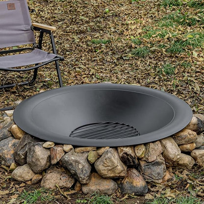 OutVue 35 inch Steel Fire Pit Bowl for DIY or Replacement Existing Fire Pits, Wood Burning Fire Pit Bowl with Spark Screen &Fire Poker, Fireplace for Backyard, Porch, Deck, Camping, BBQ(Smooth)