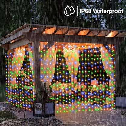 10x10Ft Curtain Lights 300 LED Dual Color Changing Lights with Timer Remote | Plug in Curtain Lights Connectable Outdoor Waterproof String Light for Bedroom Wedding Party Decor, Warm White & Multicolor