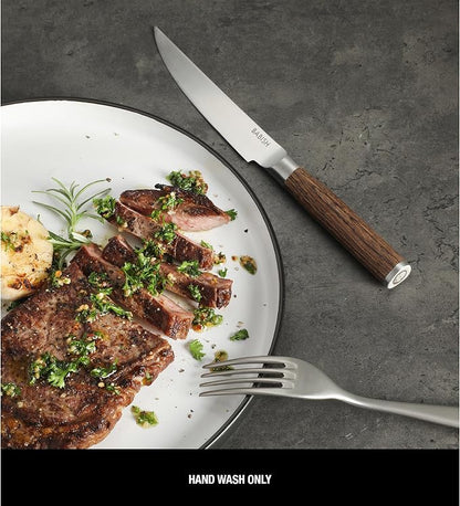 Babish 4-Piece 1.4116 German Stainless Steel Steak Knife Set with Dark Pakka Wood Handles – Full-Tang Steak Knives for Dining, Entertaining & Everyday Table Use
