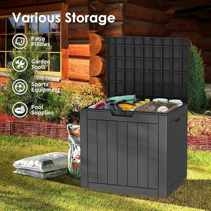 35 Gallon Lockable Resin Outdoor Storage Box, Waterproof & Weather Resistant Deck Box for Patio Cushion, Garden Tools & Pool Accessories, Black