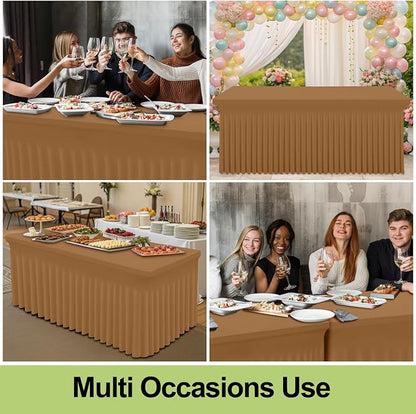 Smiry 2 Pack Spandex Elastic Fitted Table Cloth Skirt for 6FT Table | Stretch Washable Table Cloth, Banquet Table Cover for Wedding, Party, Indoor & Trade Shows, (Brown, 72Lx30Wx30H)
