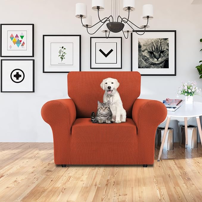 LURKA Stretch Chair Cover for Sofa, 1 Piece Armchair Slipcover, Pumpkin | Soft Stretch Jacquard, Fits 31"-55" Armchairs, Elastic Bottom for Secure Fit, Machine Washable, Pet & Kid Friendly