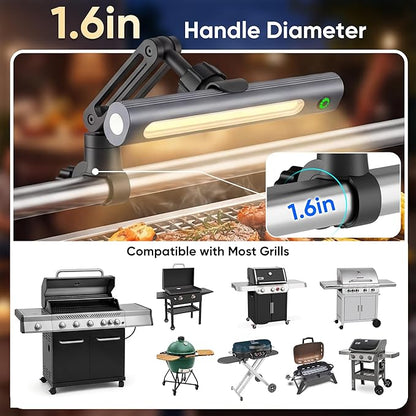 Grill Light BBQ Accessories Rechargeable: Bright 300lm LED Grill Light - IPX5 Waterproof & 3H Fast USB-C Charging - Magnetic & 360° Handle Mount Smoke Accessories - Grilling Gifts for Men Dad Husband