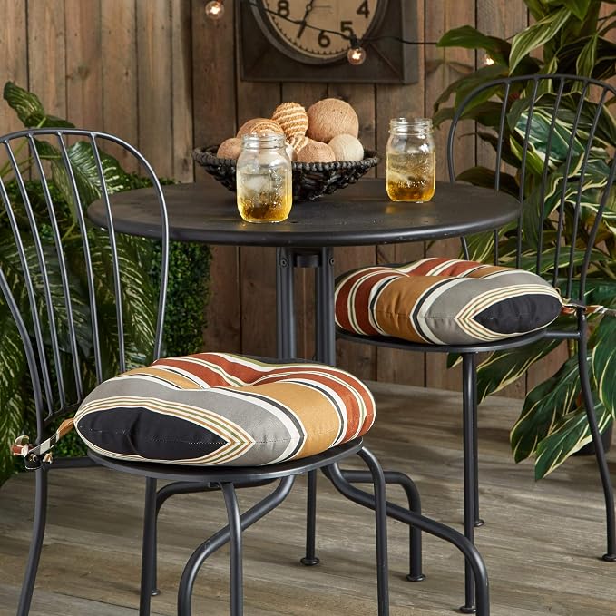 Greendale Home Fashions Espresso Stripe Outdoor 15-inch Bistro Seat Cushion, Set of 2