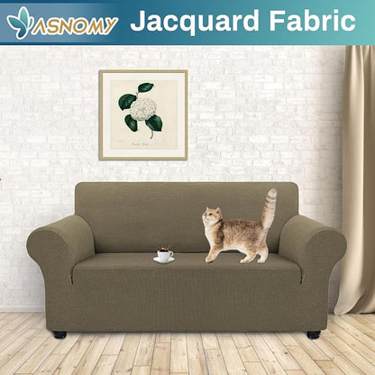 Asnomy Stretch Couch Covers Washable,loveseat Covers Slipcovers,Khaki | 1-Piece Sofa Cover(55"-78") loveseat cover Furniture Protector Soft Jacquard,Non-Slip Elastic Bottom for Dogs & Kids