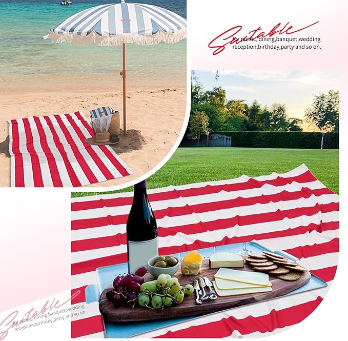 2 Pack Red and White Striped Tablecloth Rectangle 54x108inch Polyester Fabric Washable Table Cloth for Afternoon Tea Birthday Party Picnic Barbecue Gathering Indoor Outdoor Dining Table Decor