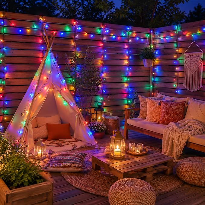 YEGUO Solar String Lights Outdoor Waterproof, 2 Packs Each 33ft 100 LED Multicolor Lights, 8 Modes Twinkle Light for Christmas Tree Outside Garden Yard Xmas Decor