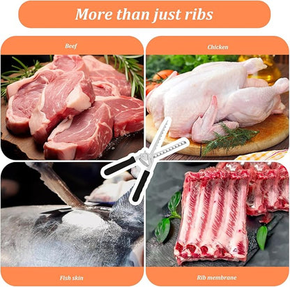 Rib Membrane Removal Tool Stainless Steel Rib Skinner & Rib Prep Tool for BBQ Grilling and Cooking, Easy Insert Pointed Tip, Ergonomic Non-Slip Silicone Handle, Dishwasher Safe