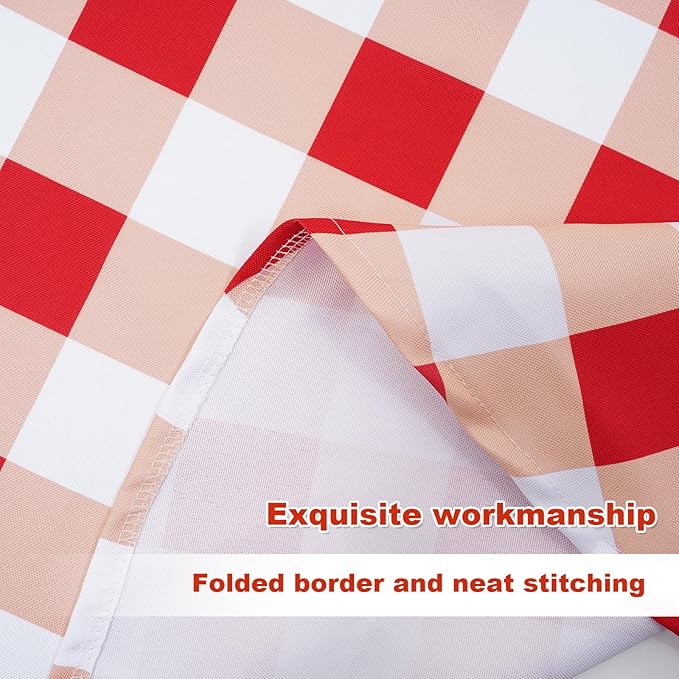 SquarePie 70 Inch Round Outdoor Tablecloth with Umbrella Hole and Zipper - Waterproof Spillproof Patio Table Cloth for Picnic Backyard, Red Checkered