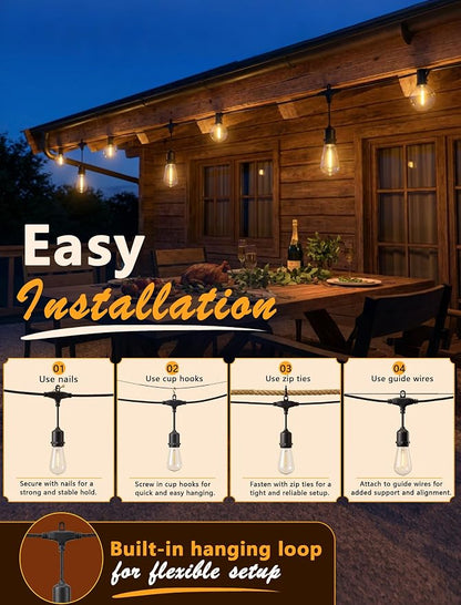 30FT 19-Light T Shape Outdoor String Lights, ST38 G40 Patio Lights | 19 Shatterproof LED Bulbs, 2700K Warm White, UL-Listed, Dimmable, IP65, Plug In, Commercial Grade Patio Pergola Cafe Backyard