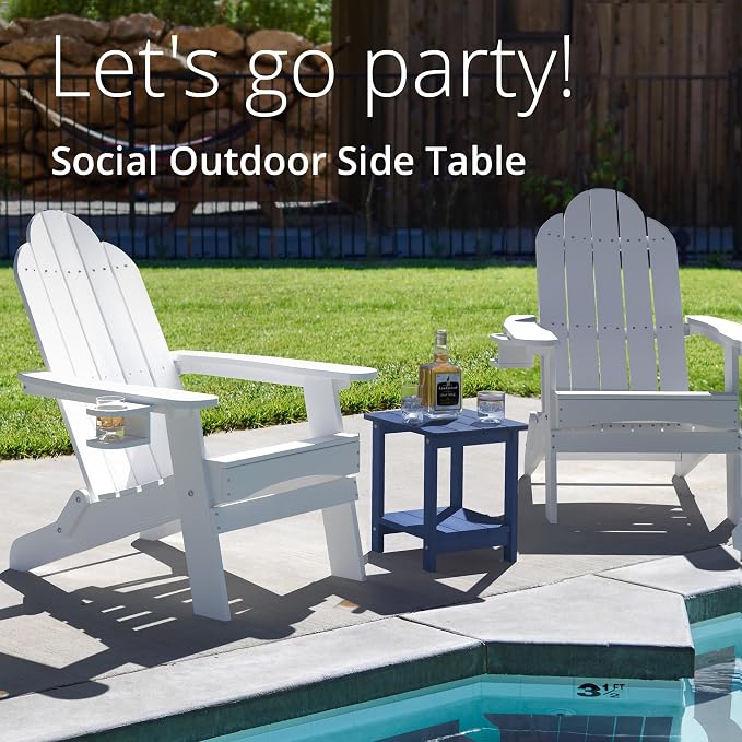 LUE BONA Outdoor Side Table, 2-Tier HDPS Small Patio Table, Navy | 2-Tier Shelf for Extra Storage, Small End Table for Pool, Porch, Balcony, Weather Resistant HDPS, Easy Clean