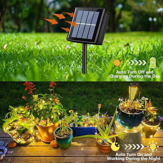 YEGUO 4 Pack Warm White Solar Fairy Lights, Each 33ft 100 LED Christmas Lights Outdoor Waterproof, 8 Modes Sliver Wire Solar String Lights