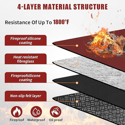 Solo Stove Mesa/XL Tabletop Fire Pit Mat, 4-Layer Fireproof Heat Resistant Under Grill Mat, Easy-to-Clean Waterproof & Non-Slip for Table Top Protection - Red
