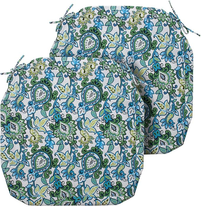 Magpie Fabrics Indoor Outdoor Cushion Cover Replacement 2 Pack, NO Insert! Water Repellent Slipcover with Ties Decor for Patio Garden Chair Seat Sofa Bench Wicker(Botanical Blue Green, 24x24x4 Inch)