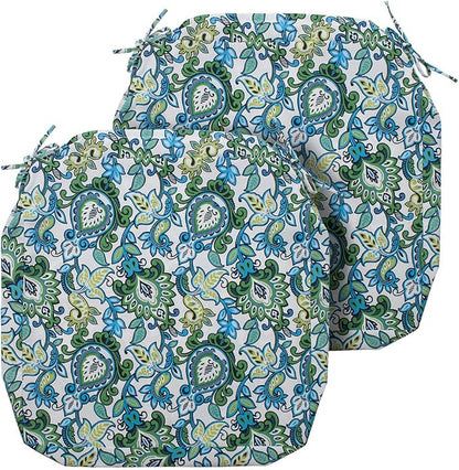 Magpie Fabrics Indoor Outdoor Cushion Cover Replacement 2 Pack, NO Insert! Water Repellent Slipcover with Ties Decor for Patio Garden Chair Seat Sofa Bench Wicker(Botanical Blue Green, 24x24x4 Inch)