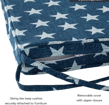 Outdoor 18 inch Square Patio Dining Chair Pads – Comfortable Fiber-Filled Seat Cushions with Ties, Reversible Polyester Fabric - Stars, Set of 4