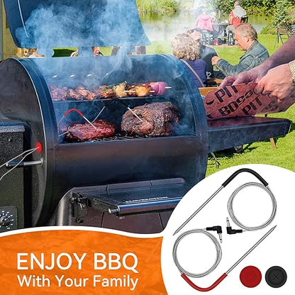 2-Pack Meat Thermometer Replacement for Pit Boss Pellet Grills and Smokers, 3.5 mm Plug Waterproof Probes with 2 Pack Probe Grommets