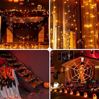 weillsnow 66 FT 200 LED Orange Halloween String Lights with Timer | Plug in String Lights, Connectable, Memory Function, 8 Twinkle Modes,IP44 Waterproof, for Bedroom Garden Lawn Halloween Decor