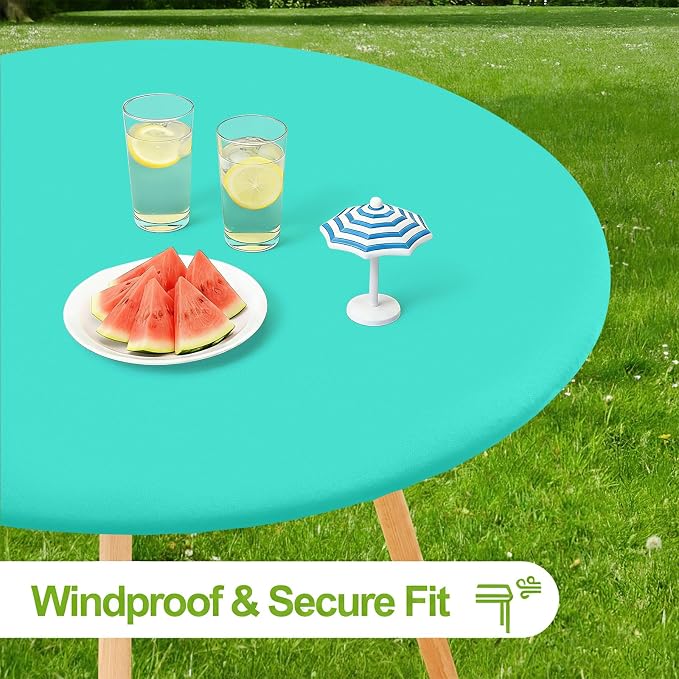 Smiry Round Spandex Tablecloth, Elastic Fitted Washable Tablecloths for 36"-44" Tables, Waterpoof Stretch Picnic Table Cover for Dining, Indoor and Outdoor, Aqua