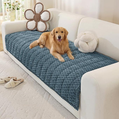 OstepDecor Couch Cover for Dogs, Washable Non Slip Sofa Cover for Pets | Soft Couch Covers for Sofa, Loveseat and Sectional, Furniture Protector Against Pet Hair & Dirt (35.4" x 63", Blue)