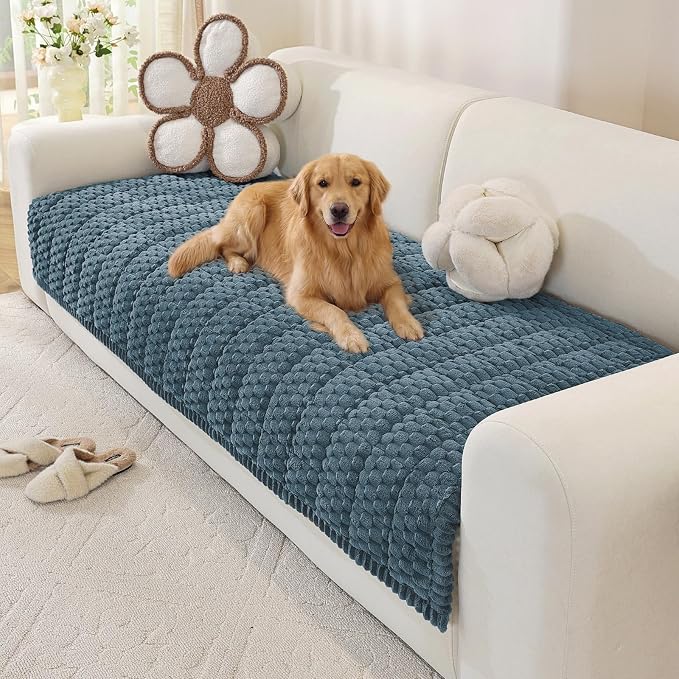 OstepDecor Couch Cover for Dogs, Washable Non Slip Sofa Cover for Pets | Soft Couch Covers for Sofa, Loveseat and Sectional, Furniture Protector Against Pet Hair & Dirt (35.4" x 82.7", Blue)