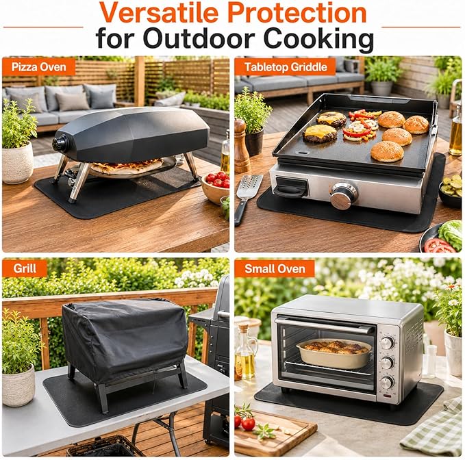 FLASLD Fireproof & Waterproof Under Blackstone Griddle BBQ Mat, Heat Resistant Grill Mats for Outdoor Grill to Protect Your Prep Table and Outdoor Grill Table (Black,24 x 36in)