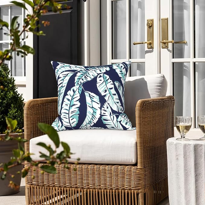 LVTXIII 2 Pack Outdoor Pillow Covers ONLY 18x18 Inch, Water-Repellent Square Decorative Cushion Covers for Patio Furniture, Garden, Sofa, Baltic Palms White