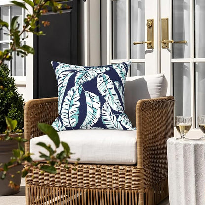 LVTXIII 2 Pack Outdoor Pillow Covers ONLY 18x18 Inch, Water-Repellent Square Decorative Cushion Covers for Patio Furniture, Garden, Sofa, Baltic Palms White