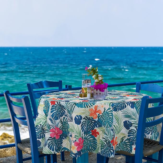 Round Outdoor Tablecloth with Umbrella Hole Umbrella Tablecloth Patio Tablecloths with Zipper for Courtyards, Terraces, and Beaches 60 in