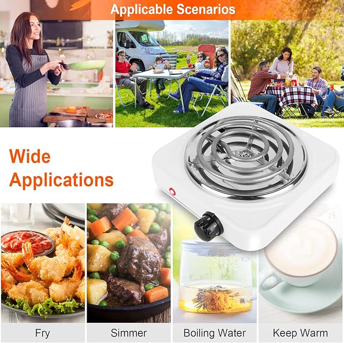 1000W Electric Single Burner, Electric Hot Plate for Cooking Portable Cooking Stove, Countertop Burner Cooktop for Kitchen, Dorm, Temperature Control, Easy to Clean, Black