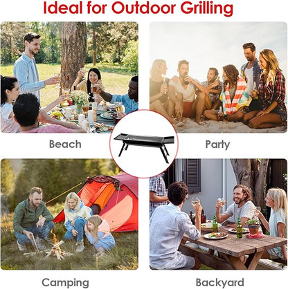 KOCASO Foldable Charcoal BBQ Grill with Shelf & Stainless Steel Grill Net - Easy Setup Portable Tabletop Barbecue Grill for Camping, Picnic, Outdoor Party, Backyard, Hiking, Traveling