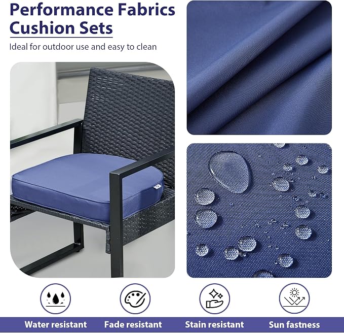 IPYNBAP Outdoor Chair Cushions Set of 4 -Waterproof Outdoor Seat Cushions for Patio Furniture, Patio Chair Cushion with Handle and Ties, Out Door Chair Pads,17x16x2-Round, Navy Blue