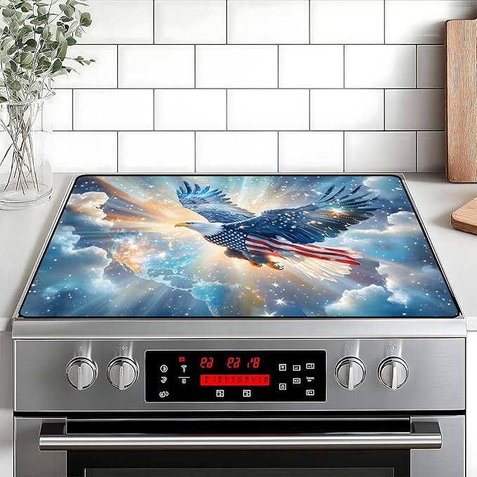 Patriotic Stove Top Cover, Heat Resistant Electric Stove Protector Mat, Large Diatomite Kitchen Counter Mat (eagle-2, 28x20 Inch)