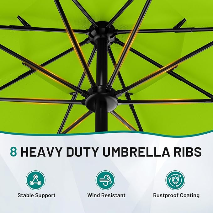 AreShark 9ft 3-Tier Patio Umbrellas, Outdoor Umbrella with 8 Sturdy Ribs UV Protection Windproof, Market Table Umbrella w/Push Button Tilt & Crank for Pool, Porch, Deck, Garden(Apple Green)