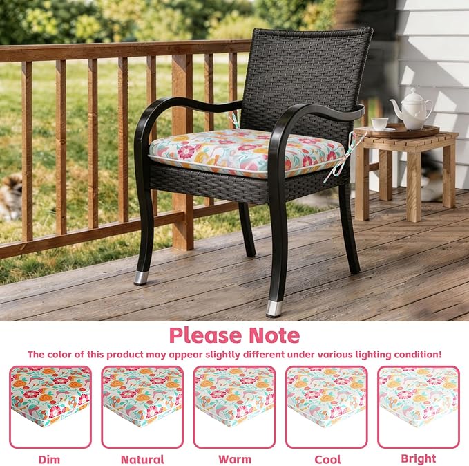 COZYVIDA Outdoor Chair Cushions Set of 4, 20"x20" Square Seat Pads with Tie Straps and YKK Zippers, 30D High-Density Foam, Water-Resistant Fabric,UV-Resistant 1000+ Hrs