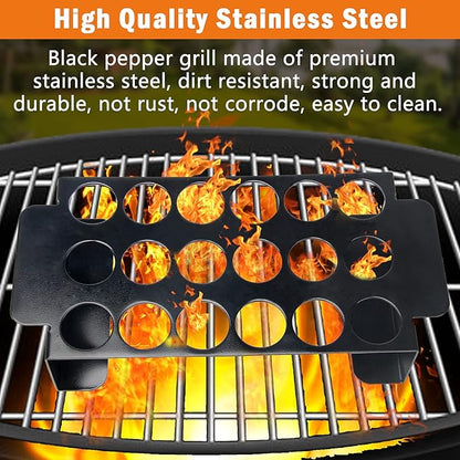 18 Hole Black Jalapeno Grill Rack for Chili, Stainless Steel Barbecue Chili Peppers Grill Rack with Handle, Jalapeno Popper Stand for BBQ Smoker or Oven (Black)