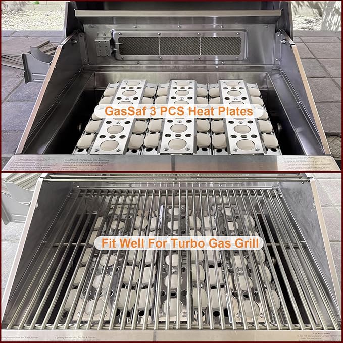 GasSaf Heat Plate for Select Turbo Gas Grill Replacement Parts, 16.5 inch Stainless Steel Briquette Trays for BBQ Galore Grand Turbo STS, Elite, Classic Grill Parts, 3-Pack Heat Trays(16 1/2 x 6 1/2)
