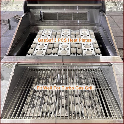 GasSaf Heat Plate for Select Turbo Gas Grill Replacement Parts, 16.5 inch Stainless Steel Briquette Trays for BBQ Galore Grand Turbo STS, Elite, Classic Grill Parts, 3-Pack Heat Trays(16 1/2 x 6 1/2)