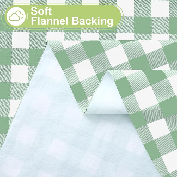 Smiry Picnic Table Cloth, Vinyl Tablecloths with Flannel Backing, 52"x70" | Waterproof Rectangle Table Cloth, Wipeable Buffalo Plaid Table Cover for Indoor and Outdoor (Sage Green & White)