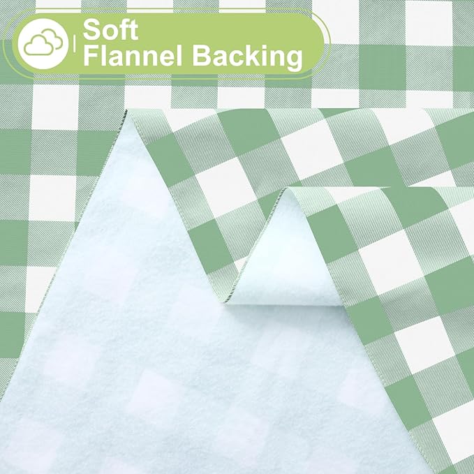 Smiry Picnic Table Cloth, Vinyl Tablecloths with Flannel Backing, 60"x60" | Waterproof Square Table Cloth, Wipeable Buffalo Plaid Table Cover for Indoor and Outdoor (Sage Green & White)
