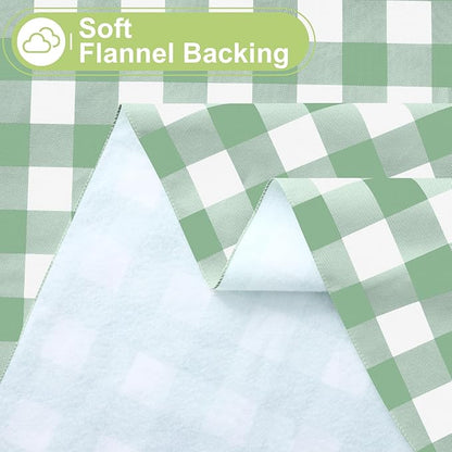 Smiry Picnic Table Cloth, Vinyl Tablecloths with Flannel Backing, 60"x60" | Waterproof Square Table Cloth, Wipeable Buffalo Plaid Table Cover for Indoor and Outdoor (Sage Green & White)