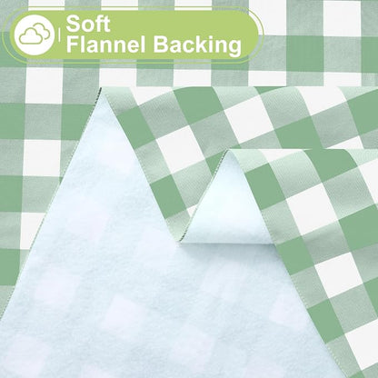 Smiry Picnic Table Cloth, Vinyl Tablecloths with Flannel Backing, 70"x90" | Waterproof Rectangle Table Cloth, Wipeable Buffalo Plaid Table Cover for Indoor and Outdoor (Sage Green & White)